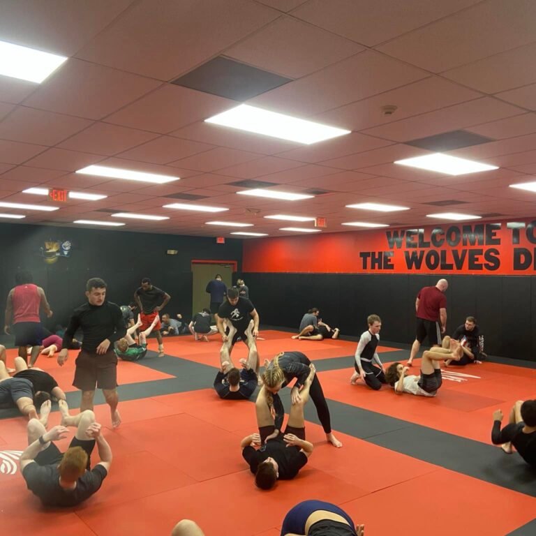 many students training on the mats