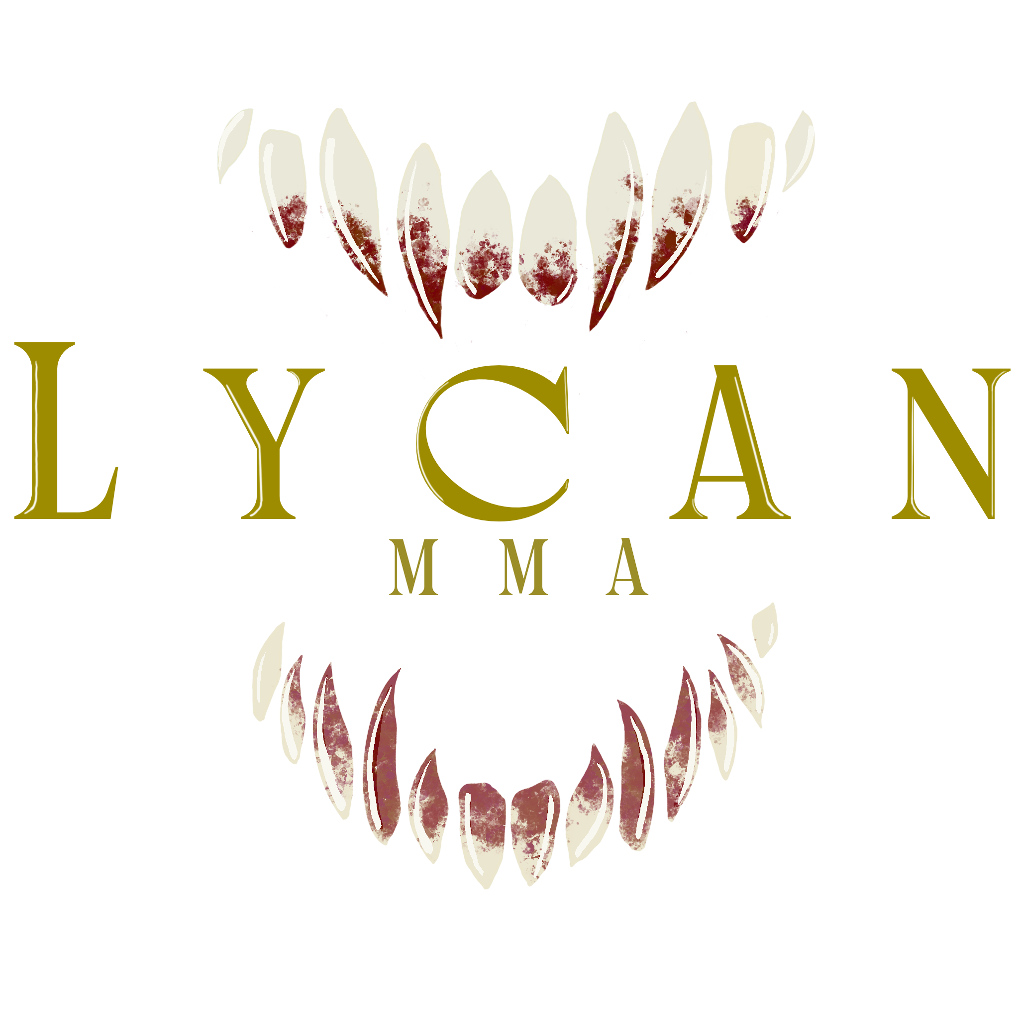 Lycan MMA logo featuring teeth and the text "Lycan MMA" in the center