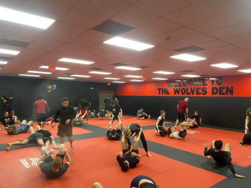 many students training on the mats